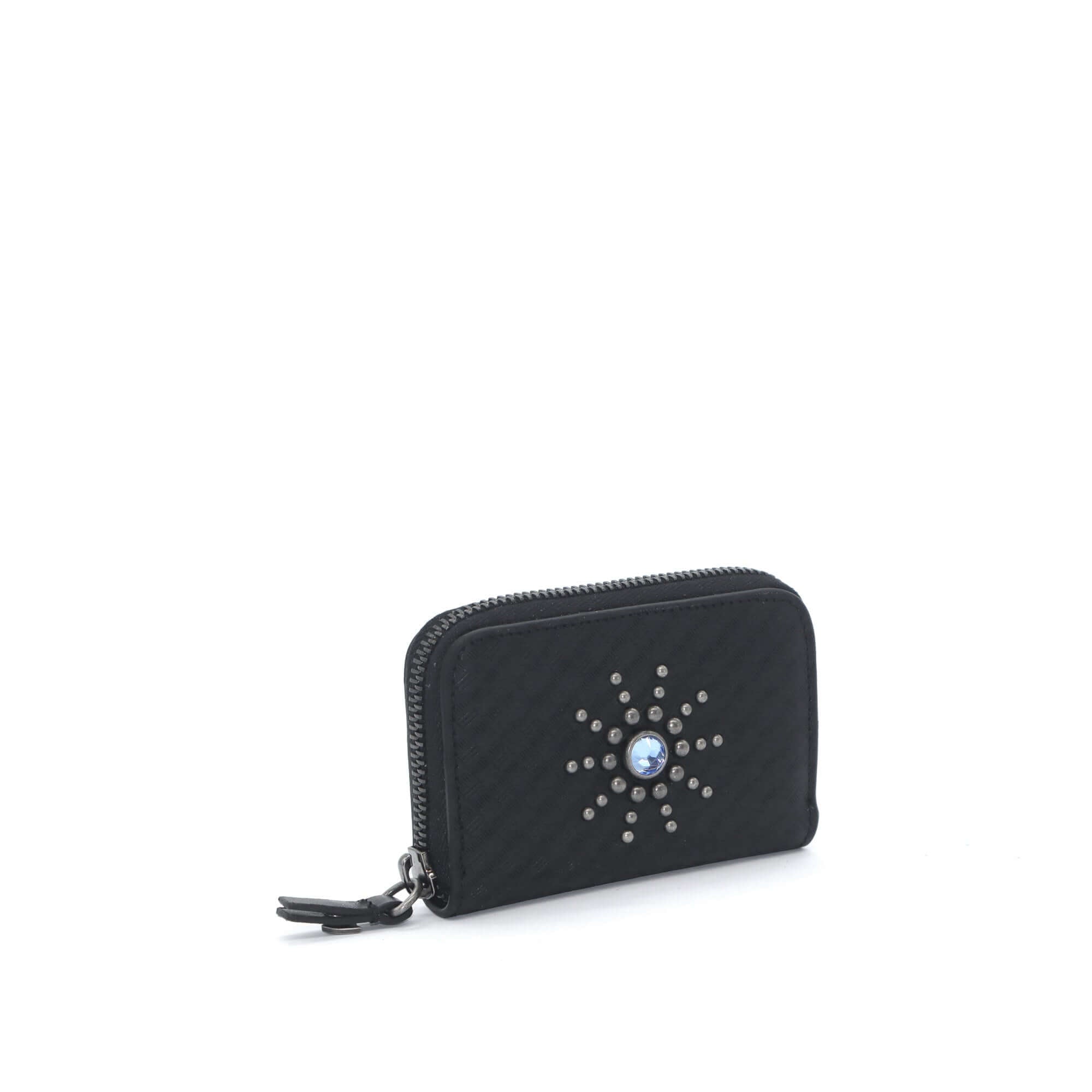 htc los angeles HTC STUDDED SMALL ZIP WALLET Small zip wallet in Black, designed with multiple compartments for cards, documents, and coins, adorned with stud details on the exterior. Crafted in Italy, 100% cow leather. Hollywood Trading Company