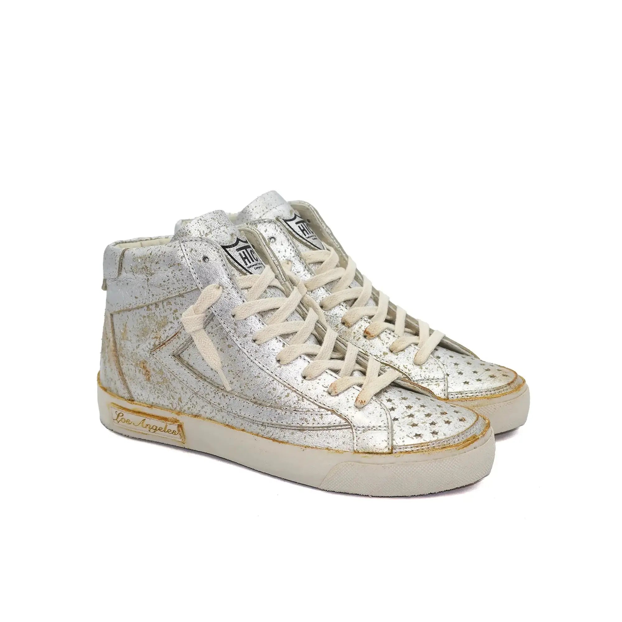 htc los angeles HTC VIPERS HIGH WOMAN SILVER HTC VIPERS HIGH WOMAN SILVER SILVER HTC VIPERS high-top sneakers in silver with a distressed finish. Standard fit providing a comfortable and flexible wrap. Front lace-up closure for a secure fit. Small logo on