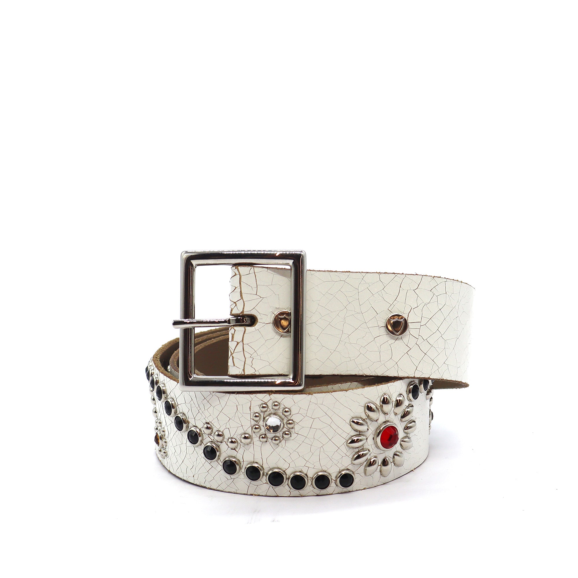 FLOWER CRACKLE BELT WHITE