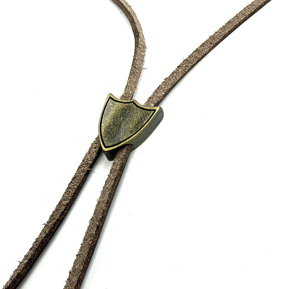 DARK BROWN LEATHER SHIELD NECKLACE-6