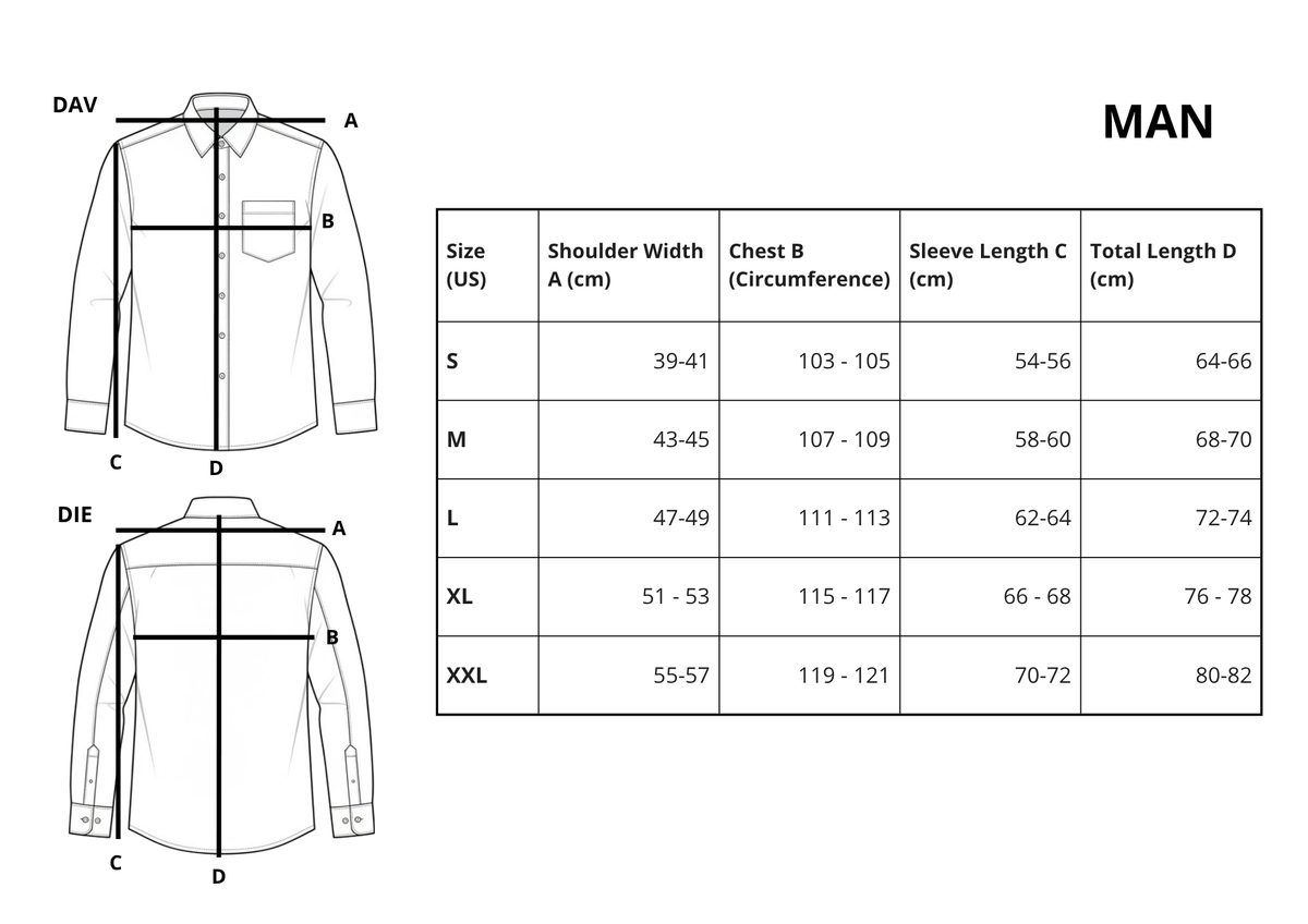 Size Guide HTC UNISEX WESTERN SHIRT BLUE