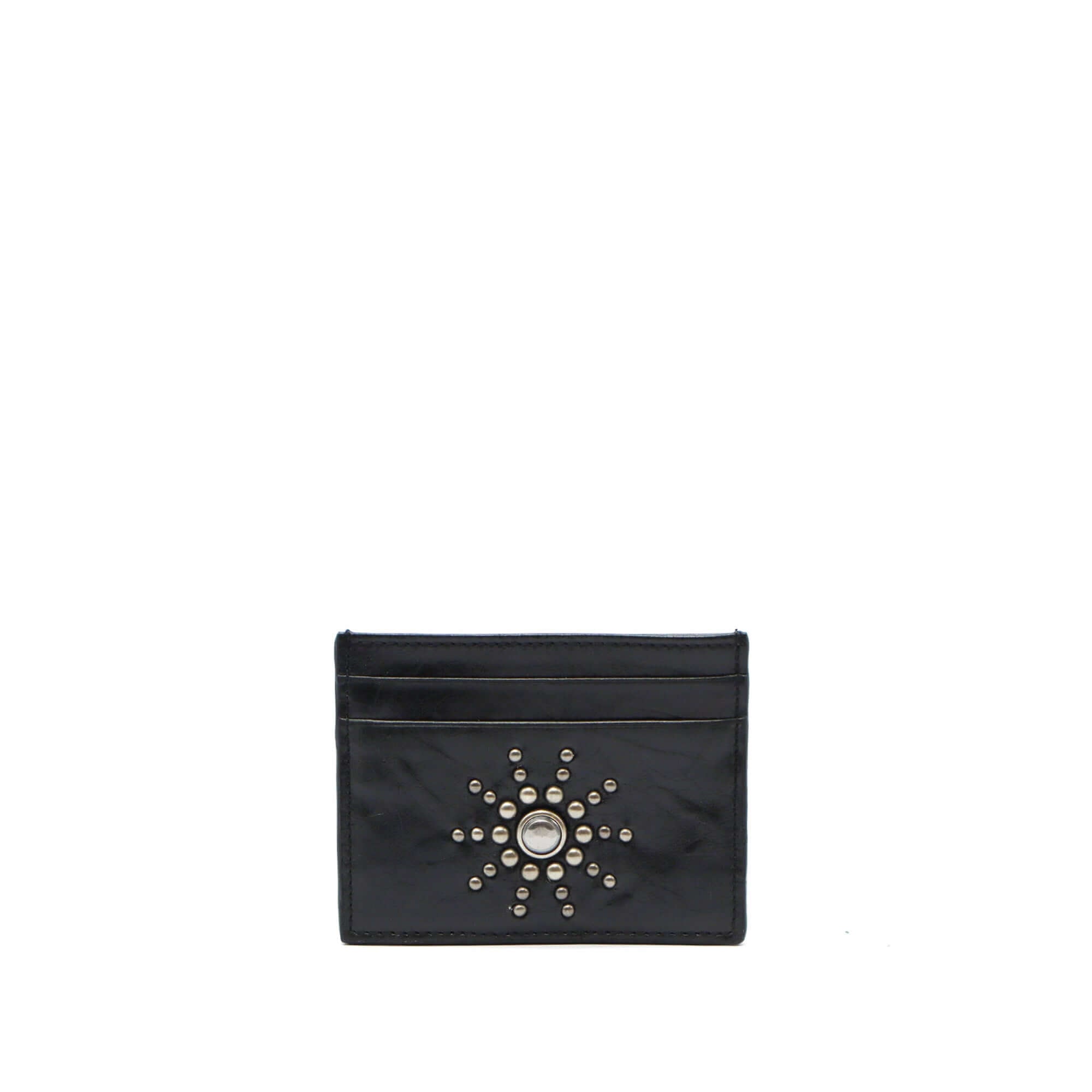 htc los angeles SUN CARD HOLDER Card holder in Black, designed with 5 compartments for cards, and stud details on the exterior. Crafted in Italy, 100% cow leather. Hollywood Trading Company
