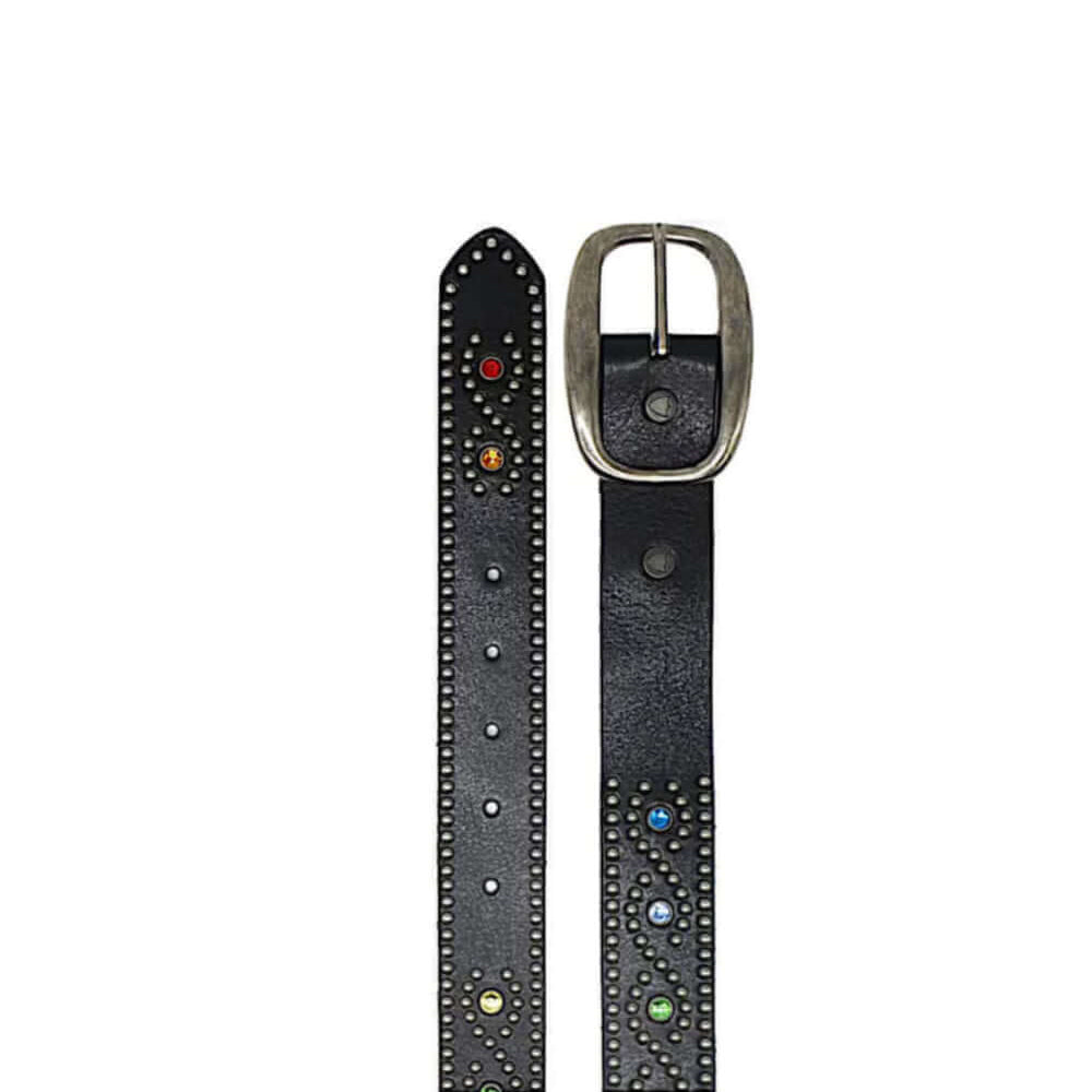 Hollywood Trading Company WAVES BELT WAVES BELT HTC Los Angeles belt in smooth black leather decorated with metal studs and multicolored crystals. Antique silver-tone metal buckle.Item Color: BlackWidth: 3.5cm BELTS Hollywood Trading Company Hollywood Tra