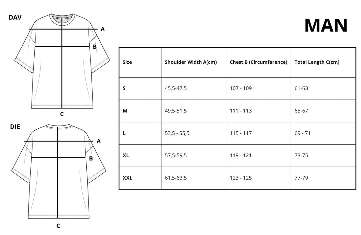Size Guide ENTRE AMIS T-SHIRT
