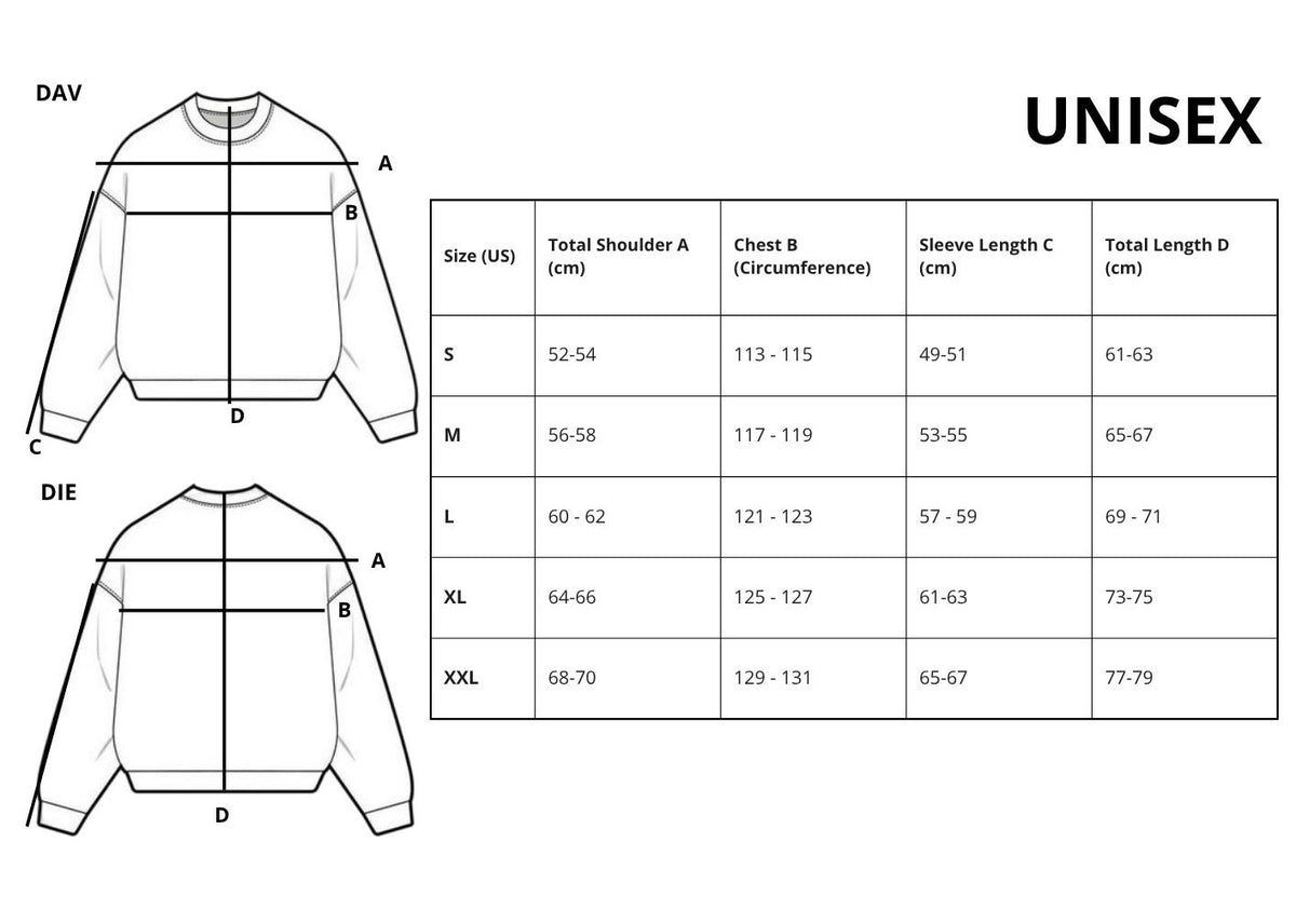 Size Guide HTC UNISEX SUN SWEATER BLACK