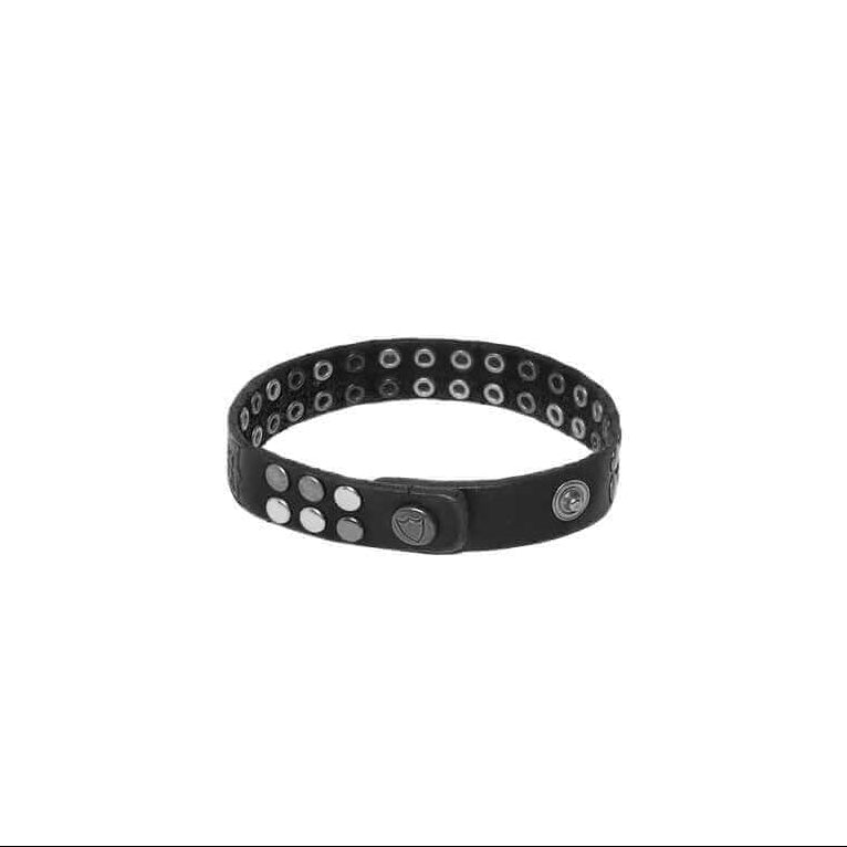 Hollywood Trading Company 10.000 MINI BR 10.000 MINI BR Black leather bracelet with double line studs, zamac button closure with carved HTC Los Angeles logo. 100% Made in Italy. Hollywood Trading Company Hollywood Trading Company