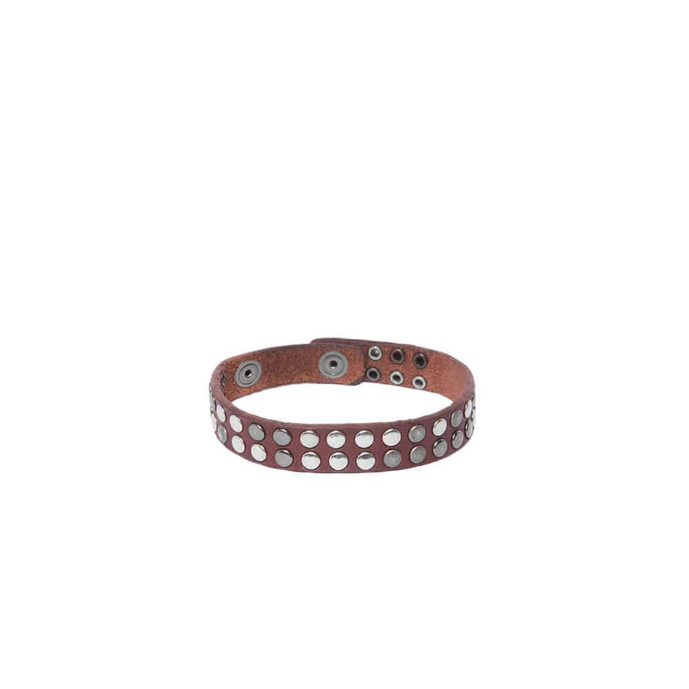 Hollywood Trading Company 10.000 MINI BR 10.000 MINI BR Brown leather bracelet with double line studs, zamac button closure with carved HTC Los Angeles logo. 100% Made in Italy. Hollywood Trading Company Hollywood Trading Company
