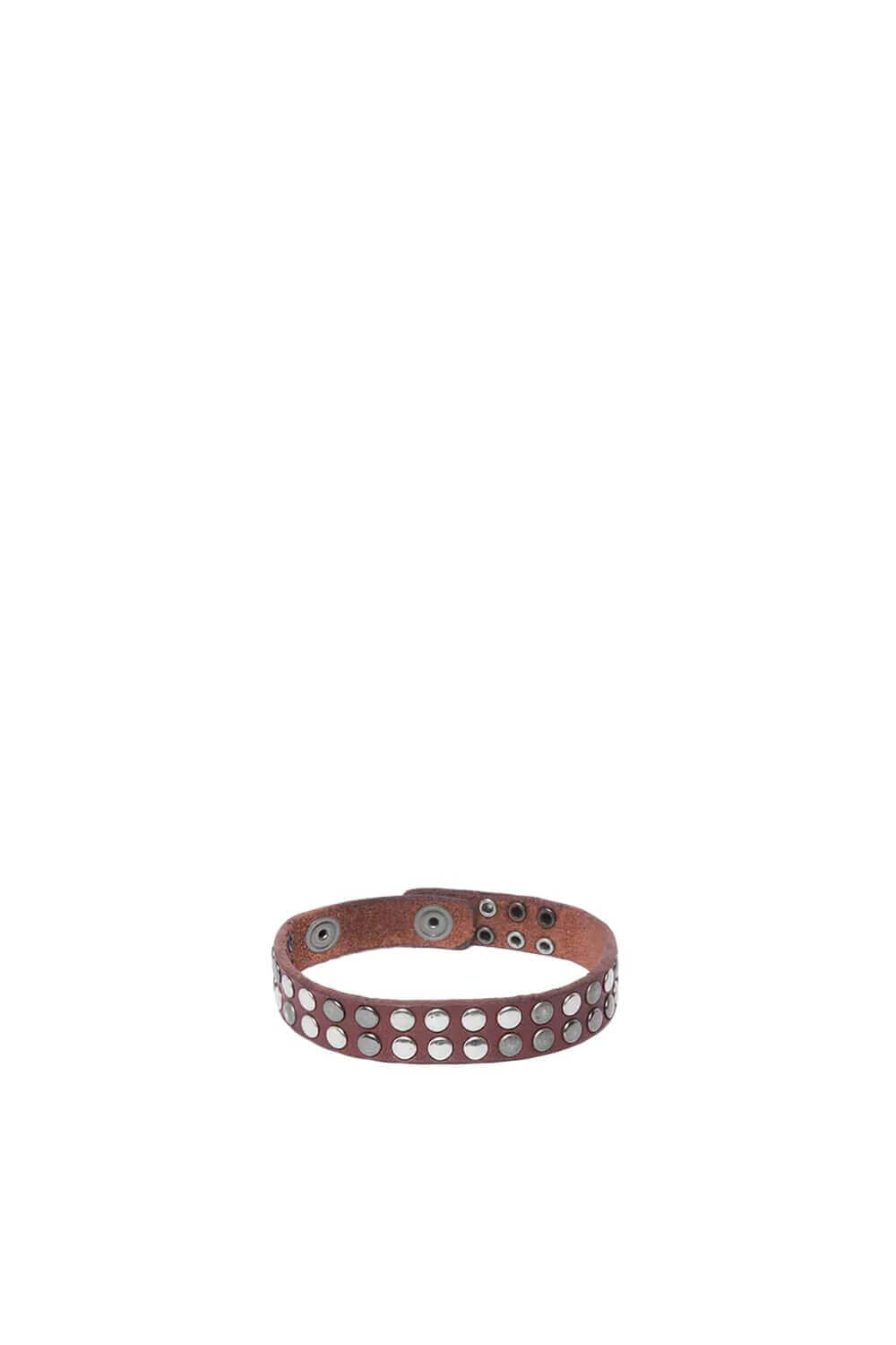 10.000 MINI BR Brown leather bracelet with double line studs, zamac button closure with carved HTC Los Angeles logo. 100% Made in Italy. HTC LOS ANGELES