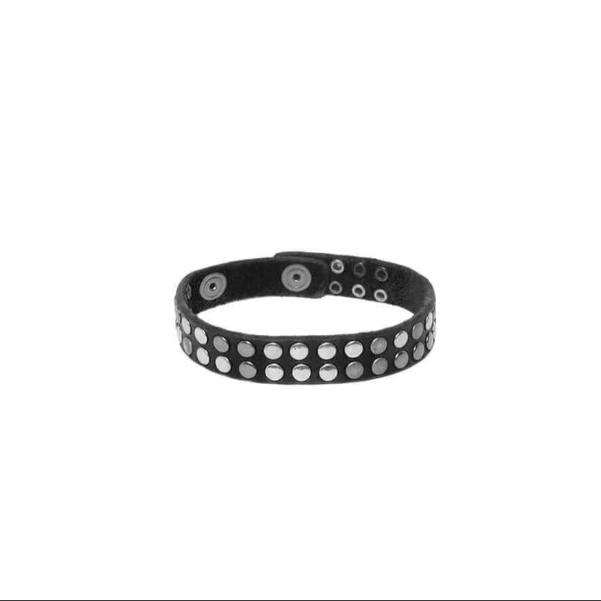 Hollywood Trading Company 10.000 MINI BR 10.000 MINI BR Black leather bracelet with double line studs, zamac button closure with carved HTC Los Angeles logo. 100% Made in Italy. Hollywood Trading Company Hollywood Trading Company