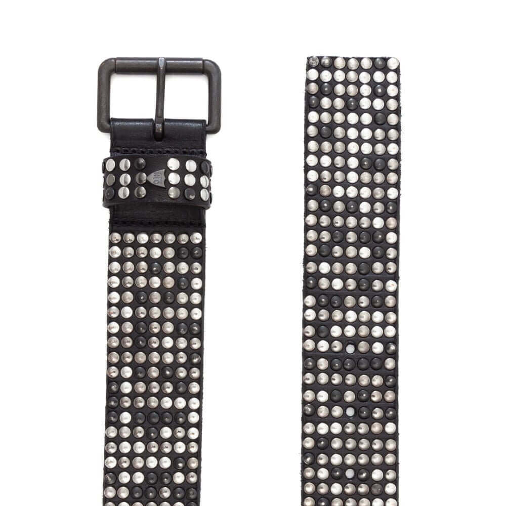 Hollywood Trading Company 10.000 STUDS COLOR BELT 10.000 STUDS COLOR BELT Leather belt with mixed studs, brass buckle, studded zamac belt loop with HTC logo rivet. Made in Italy. BELTS Hollywood Trading Company Hollywood Trading Company
