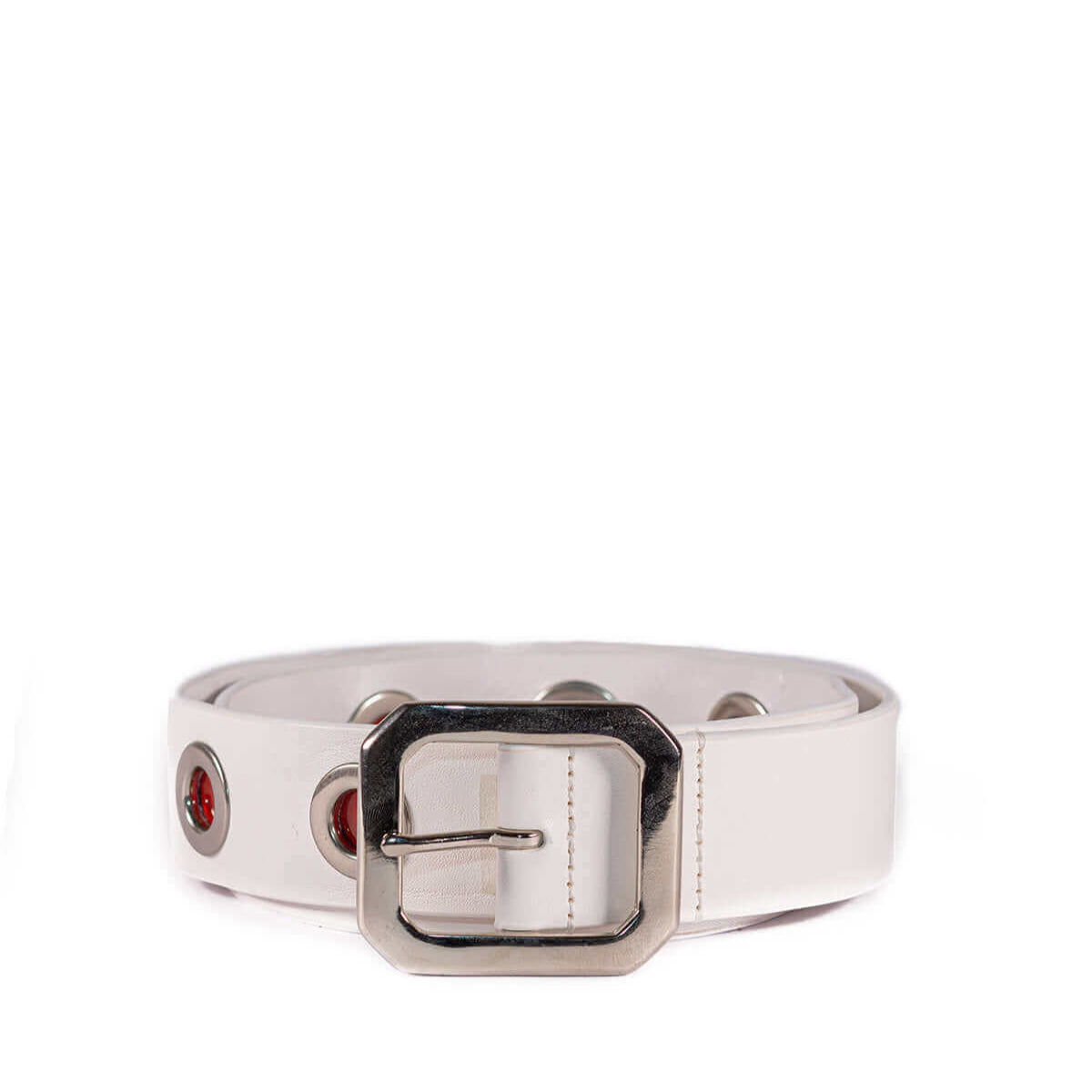 Hollywood Trading Company EYELET FASTEN BELT EYELET FASTEN BELT White leather belt with eyelets & elastic band. Tension buckle closure. Height: 3,5 cm. Composition: 50% Leather 50% Polyester. Made in Italy BELTS Hollywood Trading Company Hollywood Trading