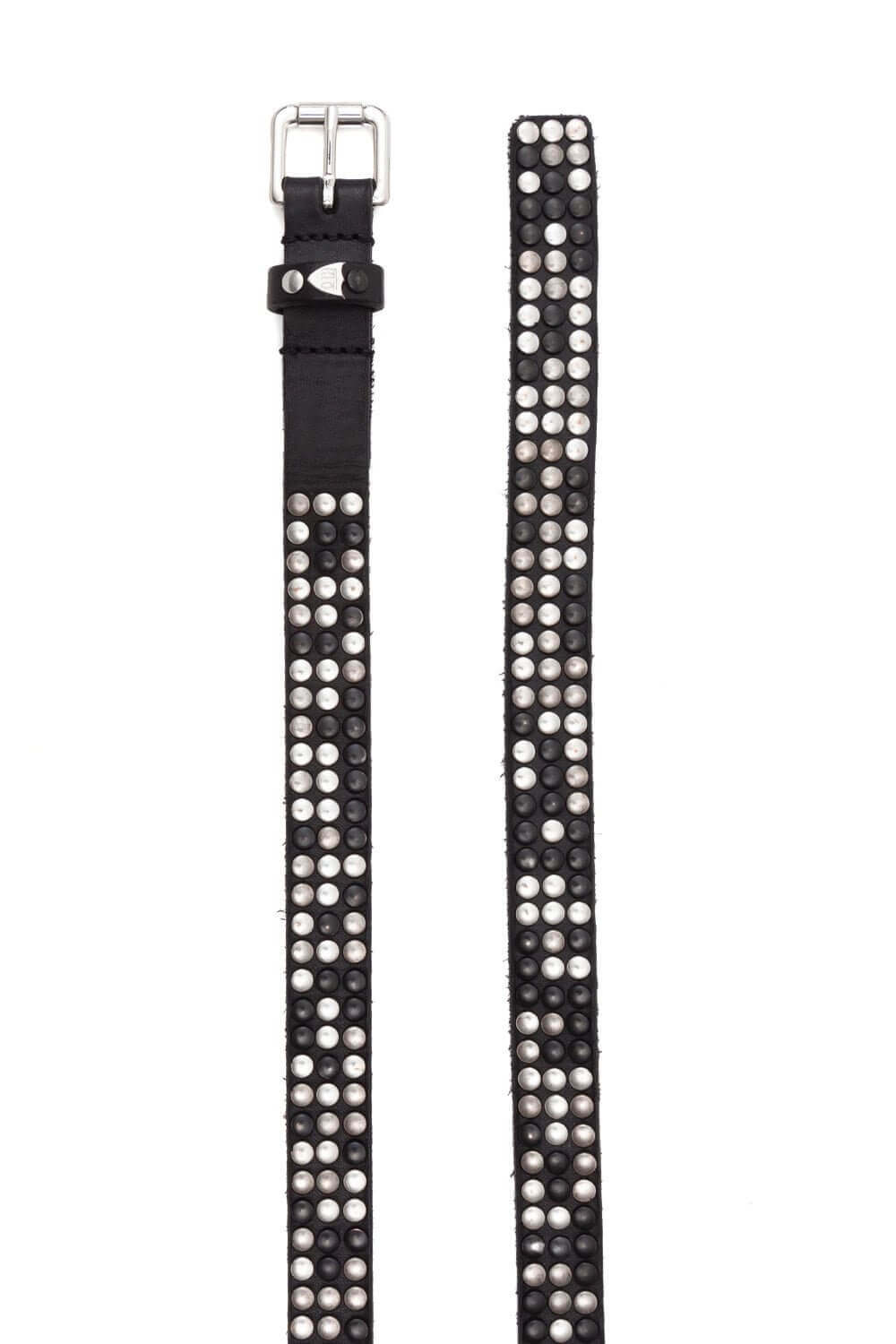 3.000 STUDS BELT Black leather belt with studs, brass buckle, loop with studs and engraved logo. Height 2 cm. Made in Italy. HTC LOS ANGELES
