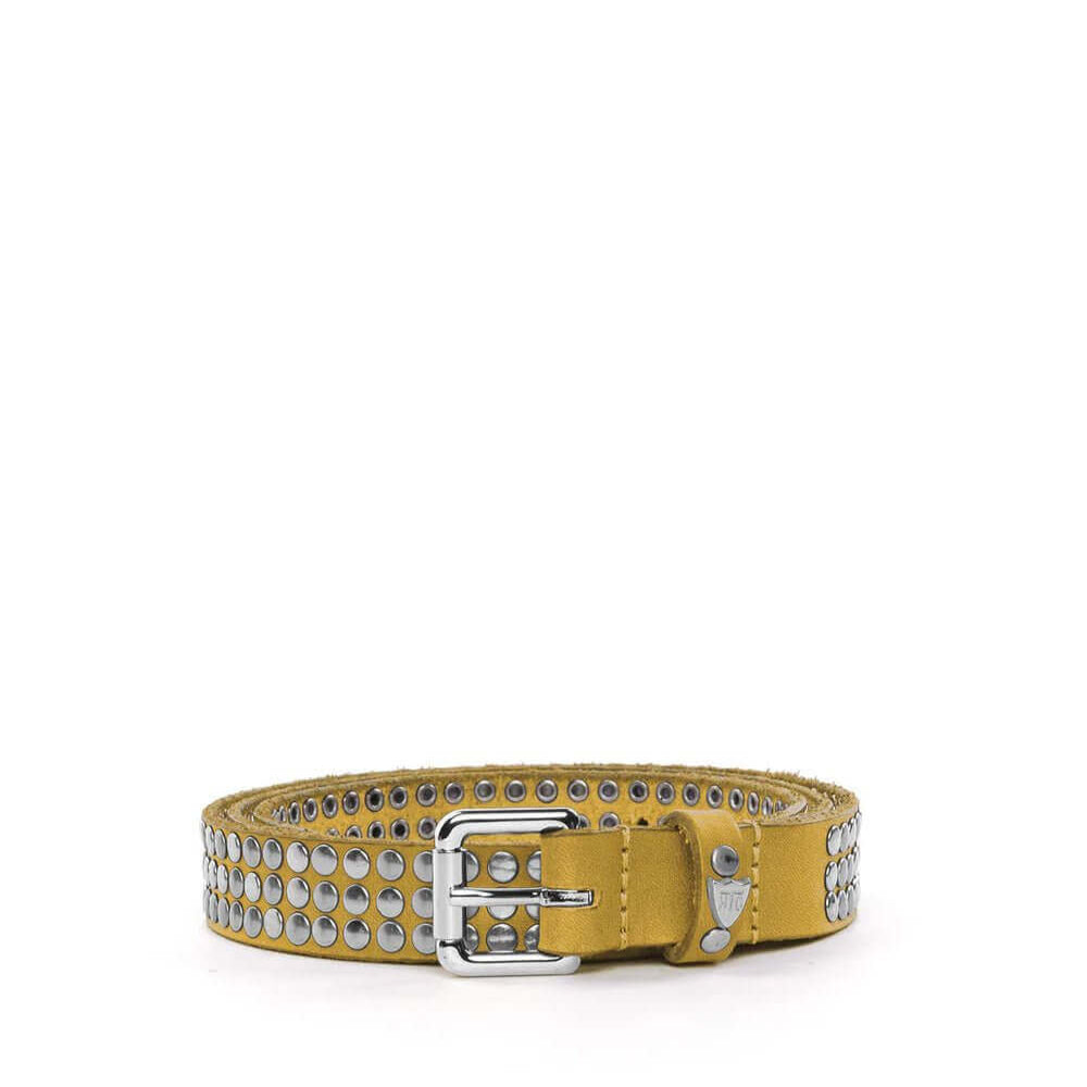 Hollywood Trading Company 3.000 STUDS COLOR BELT 3.000 STUDS COLOR BELT Leather belt with mixed studs, brass buckle, studded zamac belt loop with HTC logo rivet. Height: 2 cm. Made in Italy. BELTS Hollywood Trading Company Hollywood Trading Company