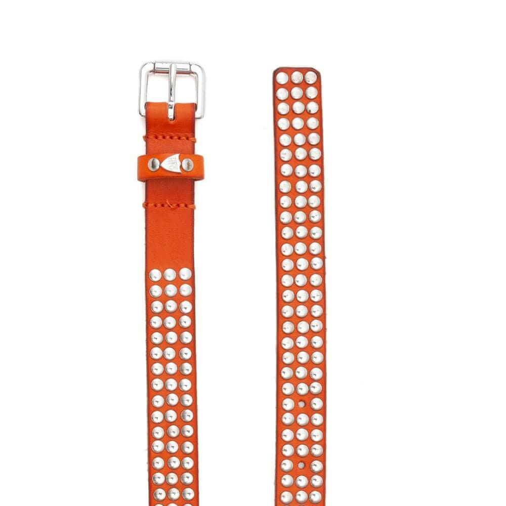 Hollywood Trading Company 3.000 STUDS COLOR BELT 3.000 STUDS COLOR BELT Leather belt with mixed studs, brass buckle, studded zamac belt loop with HTC logo rivet. Height: 2 cm. Made in Italy. BELTS Hollywood Trading Company Hollywood Trading Company