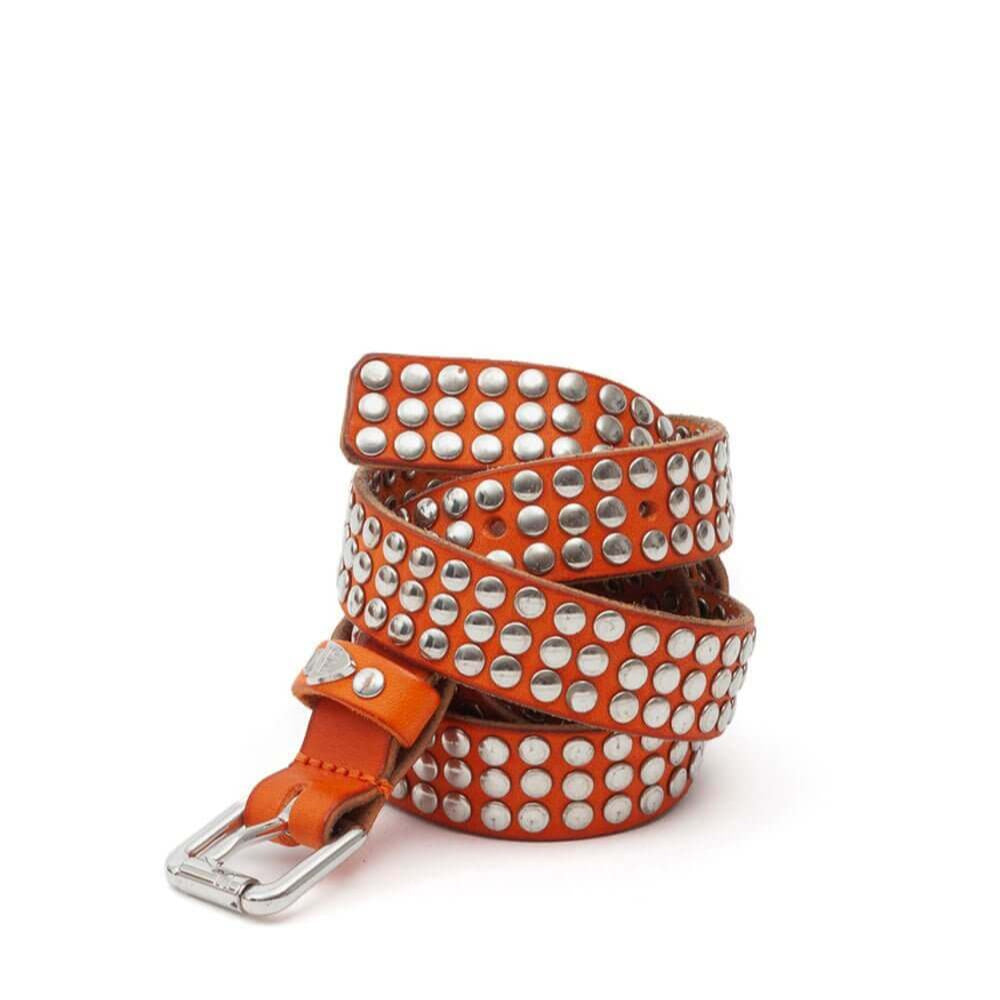 Hollywood Trading Company 3.000 STUDS COLOR BELT 3.000 STUDS COLOR BELT Leather belt with mixed studs, brass buckle, studded zamac belt loop with HTC logo rivet. Height: 2 cm. Made in Italy. BELTS Hollywood Trading Company Hollywood Trading Company