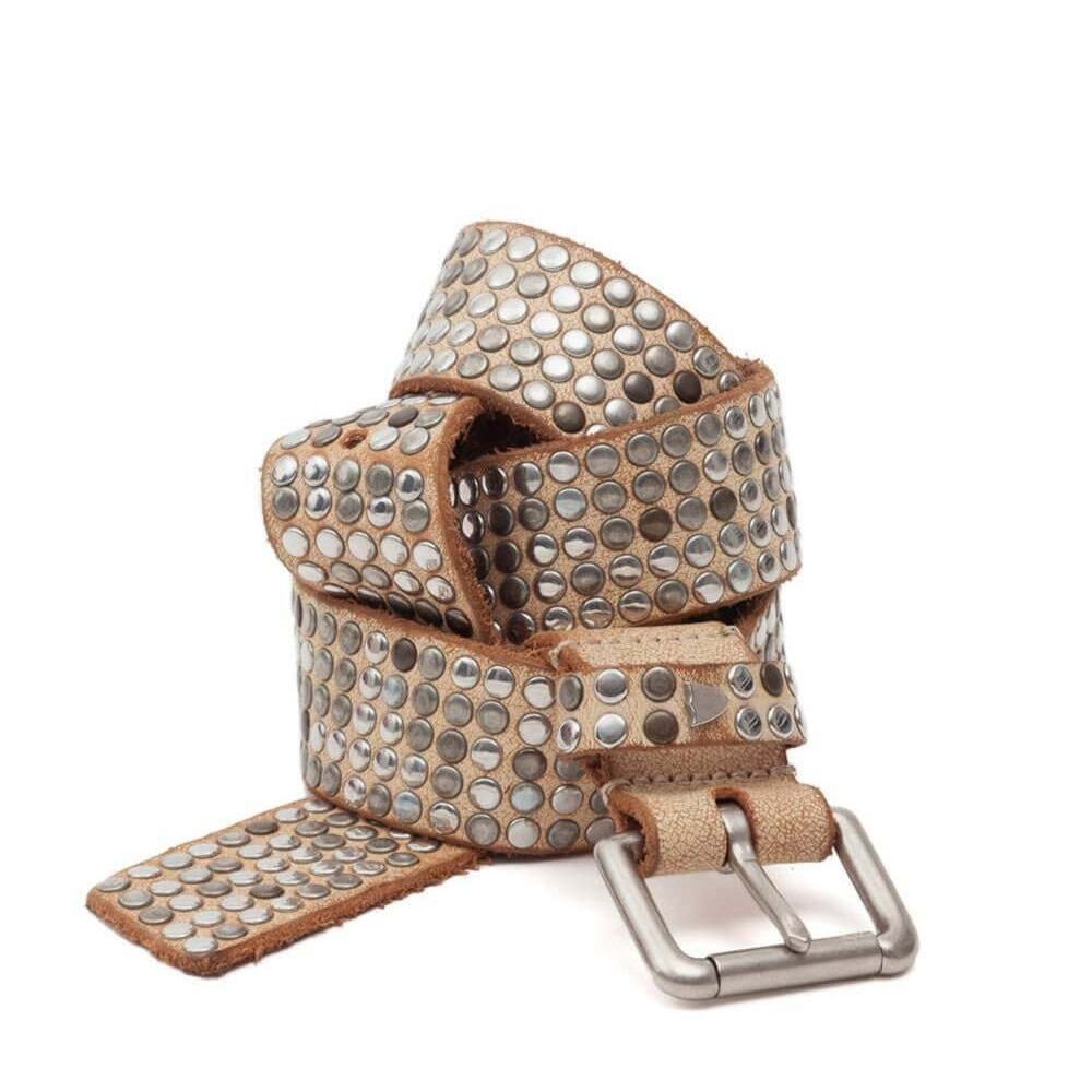 Hollywood Trading Company 5.000 STUDS BELT 5.000 STUDS BELT Leather belt with studs, brass buckle, studded zamac belt loop with HTC logo rivet. Height: 3.5 cm. Made in Italy. BELTS Hollywood Trading Company Hollywood Trading Company