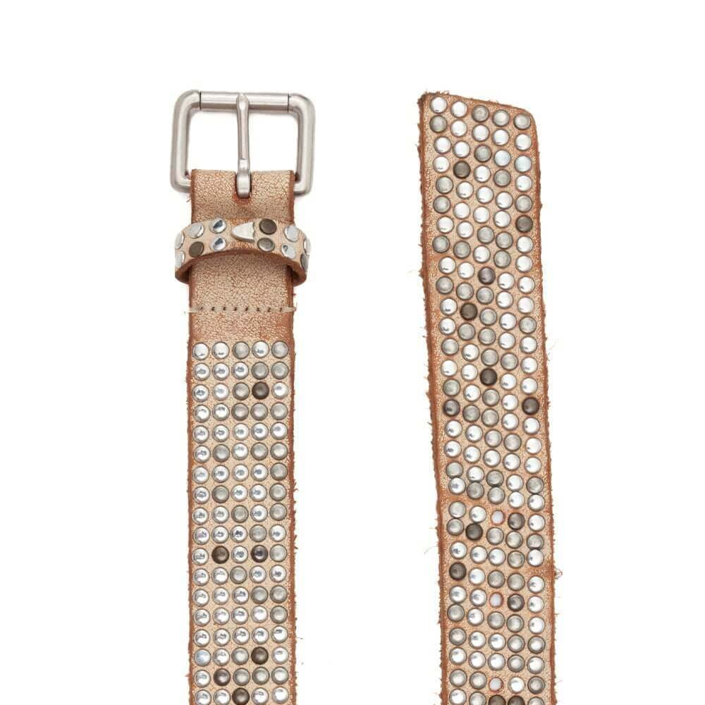 Hollywood Trading Company 5.000 STUDS BELT 5.000 STUDS BELT Leather belt with studs, brass buckle, studded zamac belt loop with HTC logo rivet. Height: 3.5 cm. Made in Italy. BELTS Hollywood Trading Company Hollywood Trading Company