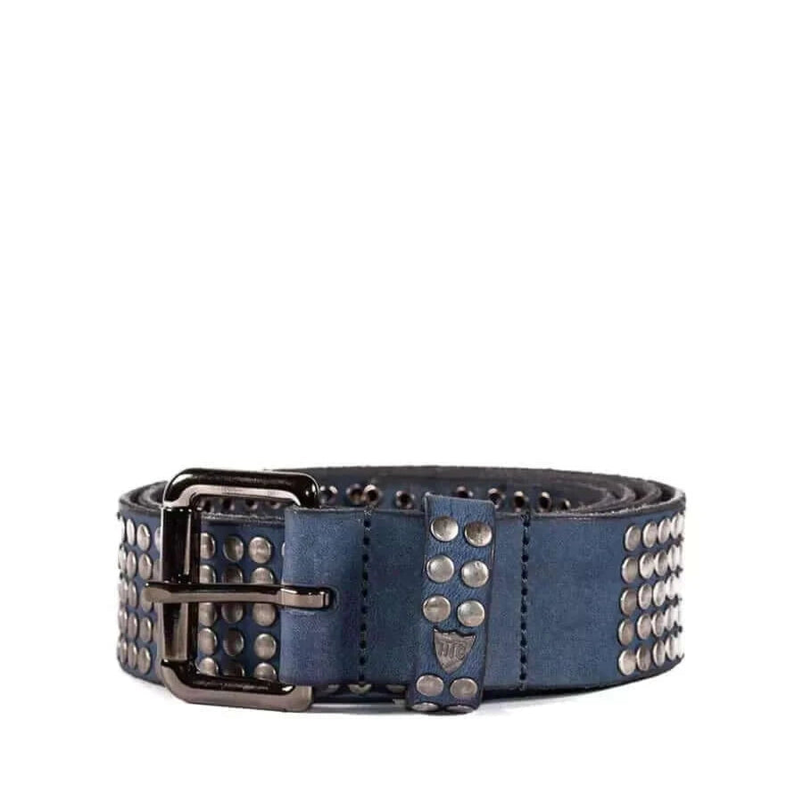 Hollywood Trading Company 5.000 STUDS COLOR BELT 5.000 STUDS COLOR BELT Leather belt with mixed studs, brass buckle, studded zamac belt loop with HTC logo rivet. Height: 3.5 cm. Made in Italy. BELTS Hollywood Trading Company Hollywood Trading Company