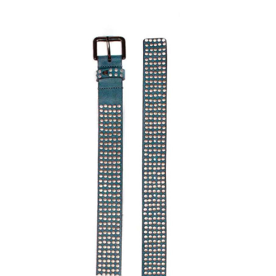 Hollywood Trading Company 5.000 STUDS COLOR BELT 5.000 STUDS COLOR BELT Leather belt with mixed studs, brass buckle, studded zamac belt loop with HTC logo rivet. Height: 3.5 cm. Made in Italy. BELTS Hollywood Trading Company Hollywood Trading Company