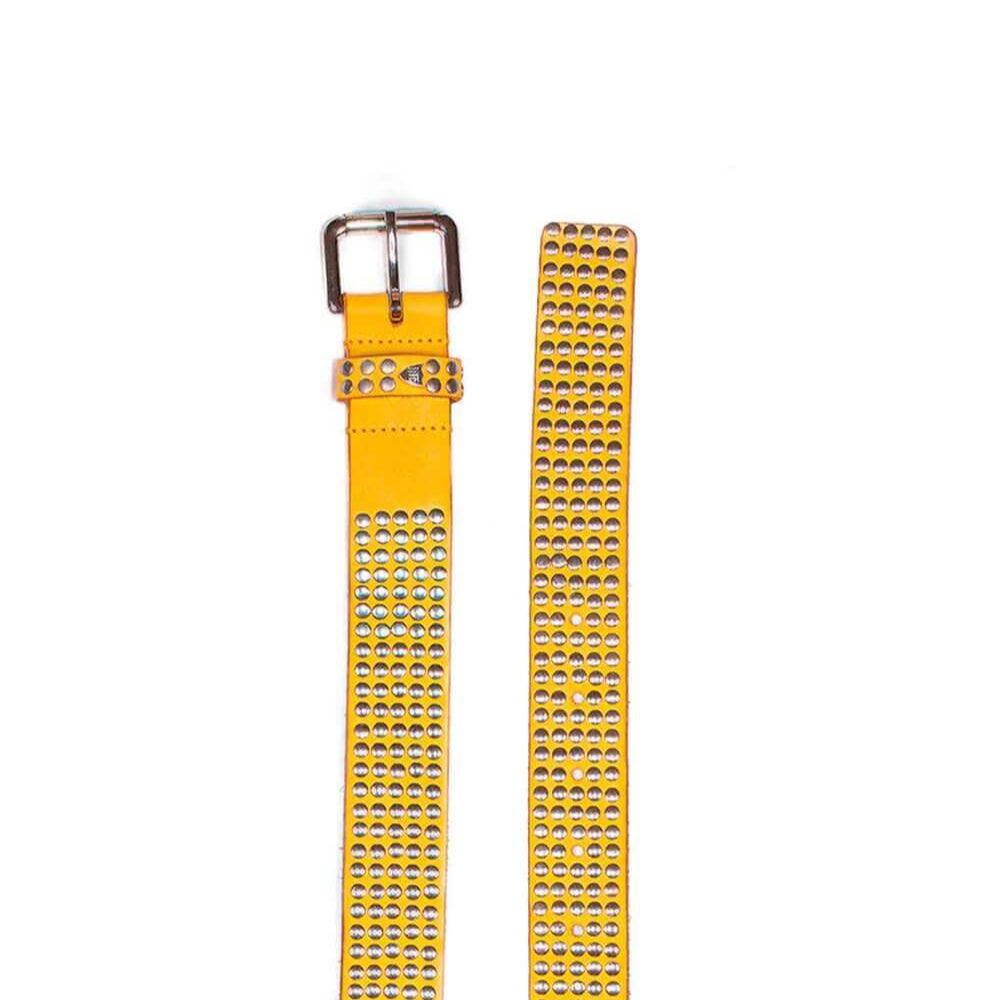 Hollywood Trading Company 5.000 STUDS COLOR BELT 5.000 STUDS COLOR BELT Leather belt with mixed studs, brass buckle, studded zamac belt loop with HTC logo rivet. Height: 3.5 cm. Made in Italy. BELTS Hollywood Trading Company Hollywood Trading Company