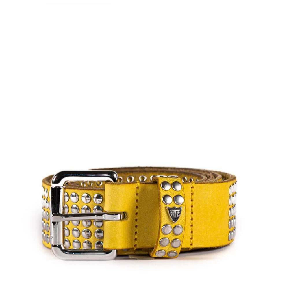 Hollywood Trading Company 5.000 STUDS COLOR BELT 5.000 STUDS COLOR BELT Leather belt with mixed studs, brass buckle, studded zamac belt loop with HTC logo rivet. Height: 3.5 cm. Made in Italy. BELTS Hollywood Trading Company Hollywood Trading Company