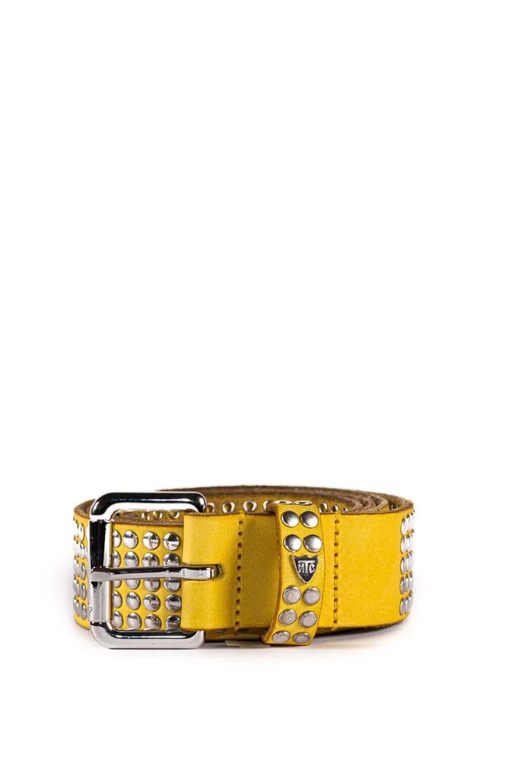 5.000 STUDS COLOR BELT Leather belt with mixed studs, brass buckle, studded zamac belt loop with HTC logo rivet. Height: 3.5 cm. Made in Italy. HTC LOS ANGELES