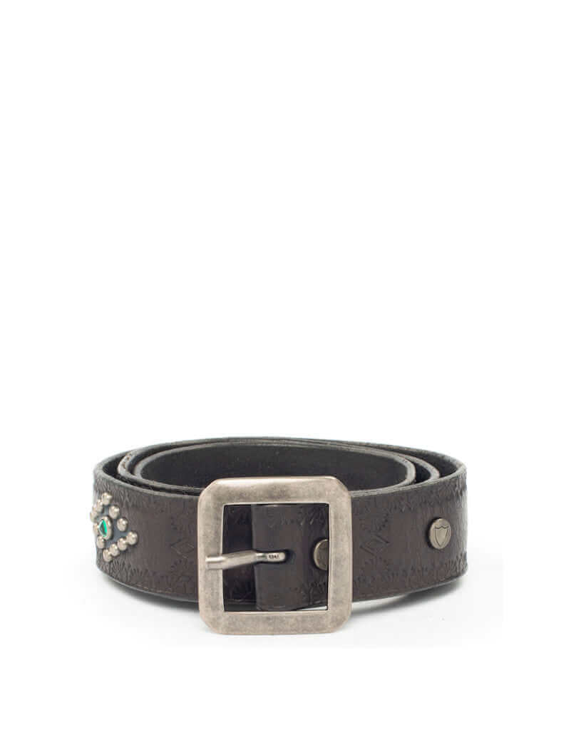 FULLERTON BELT Cintura in pelle nera con decorazioni romboidali di borchie e strass. Altezza: 4 cm. Made in Italy HTC LOS ANGELES