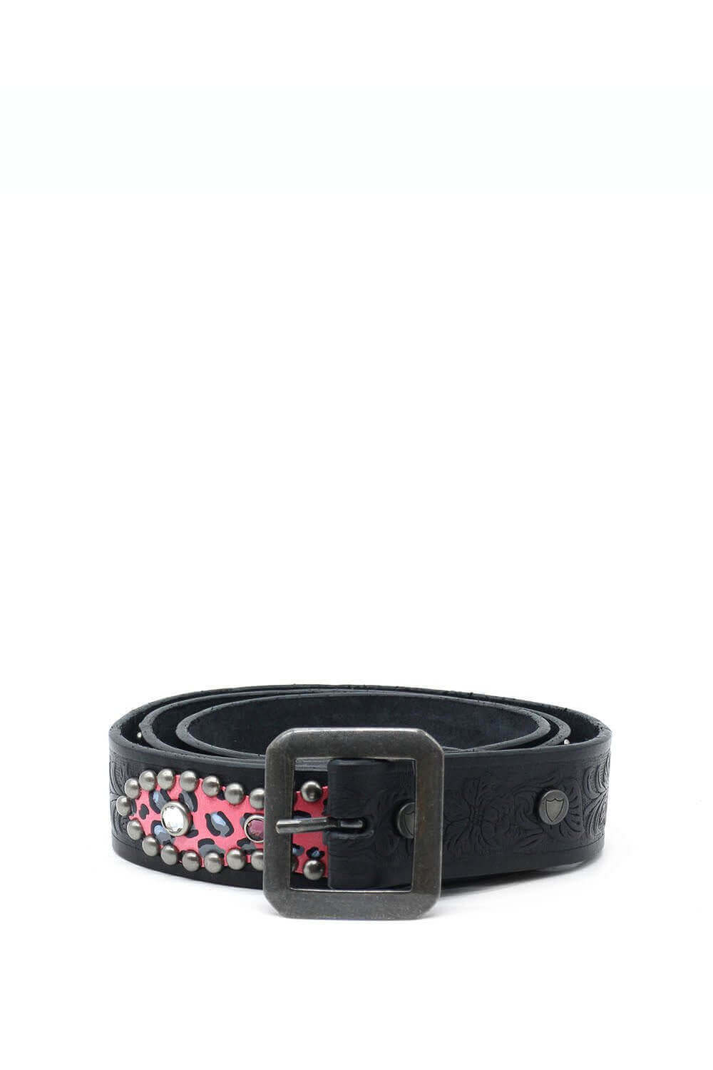 AMERICAN PAINTED BELT Black leather belt with studs and rhinestones.Height: 3 cm. Made in Italy. HTC LOS ANGELES