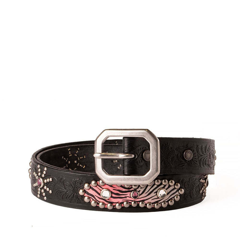 Hollywood Trading Company AMERICAN PAINTED BELT AMERICAN PAINTED BELT Black leather belt with studs and rhinestones.Height: 3 cm. Made in Italy. BELTS Hollywood Trading Company Hollywood Trading Company