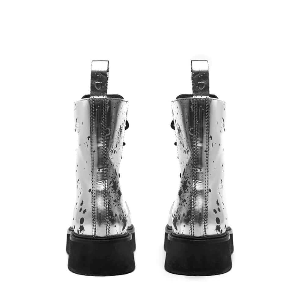 htclosangeles ARMY MOON BOOT ARMY MOON BOOT Silver leather boots. Black laces. Sole height: 4 cm. Made in Italy. Hollywood Trading Company Hollywood Trading Company