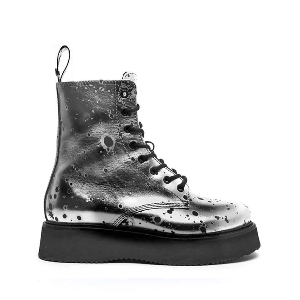 htclosangeles ARMY MOON BOOT ARMY MOON BOOT Silver leather boots. Black laces. Sole height: 4 cm. Made in Italy. Hollywood Trading Company Hollywood Trading Company