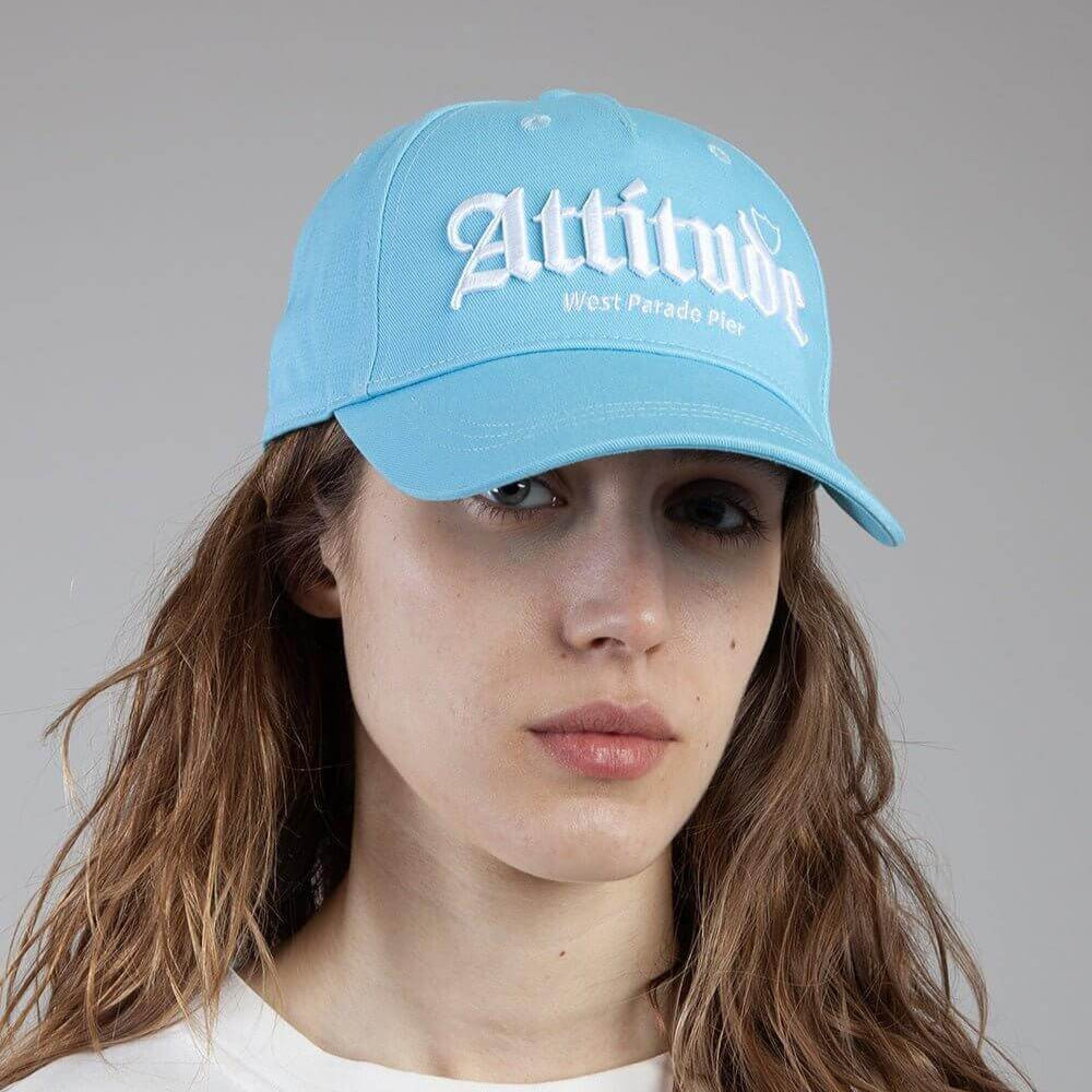 HTC LOS ANGELES ATTITUDE CAP LIGHT BLUE ATTITUDE CAP LIGHT BLUE Blue baseball cap , round crown with eyelets , Attitude logo embroidered on the front, adjustable strap on the back. One size fits all. 100% cotton. HATS Hollywood Trading Company Hollywood T