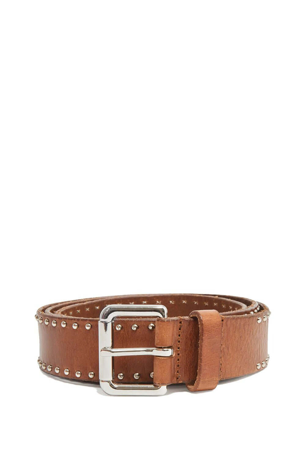 BASIC BELT Cognac leather belt, metal buckle, decorated with studs. Height: 3 cm. Made in Italy HTC LOS ANGELES