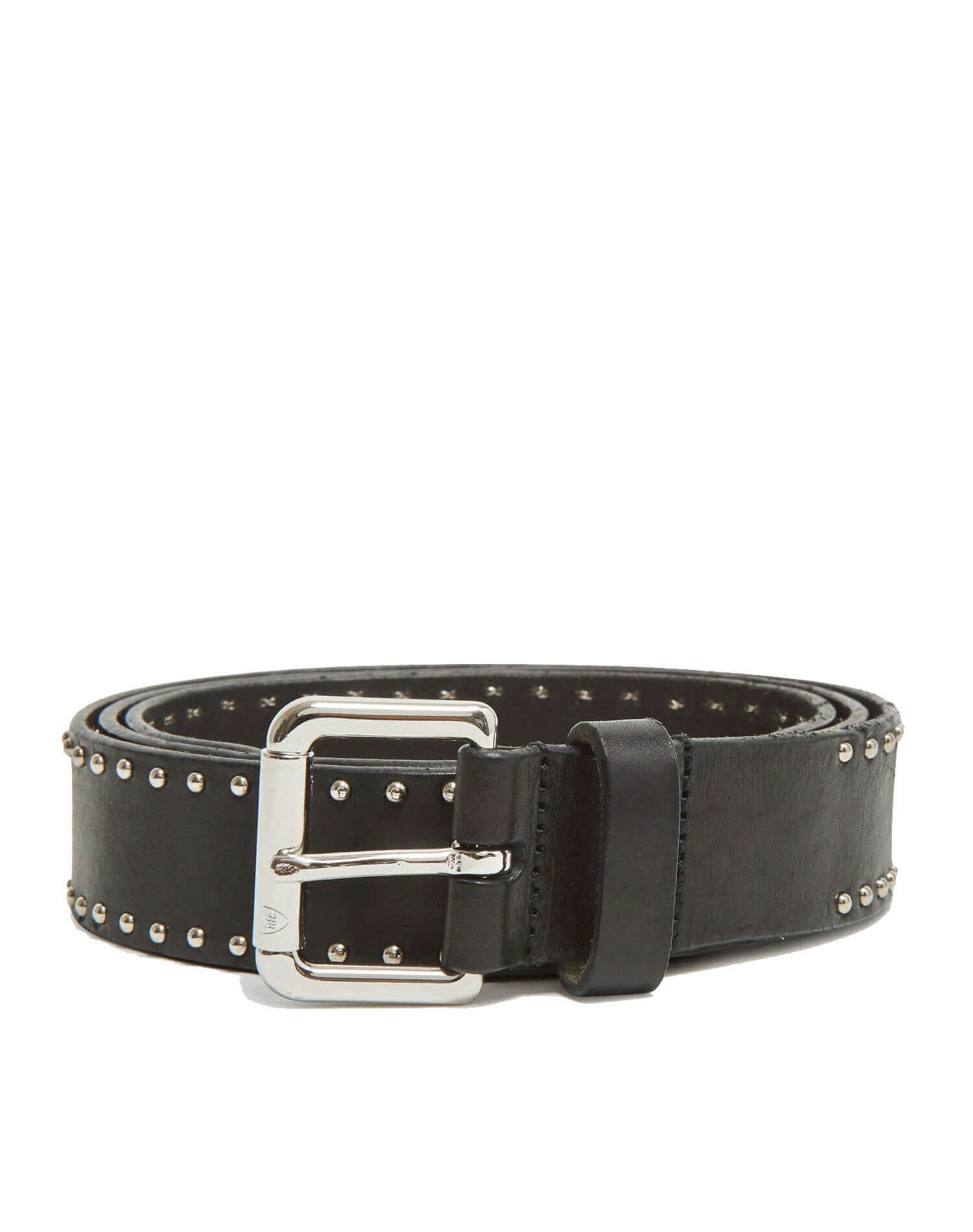 BASIC BELT Black leather belt, metal buckle, decorated with studs. Height: 3 cm. Made in Italy HTC LOS ANGELES