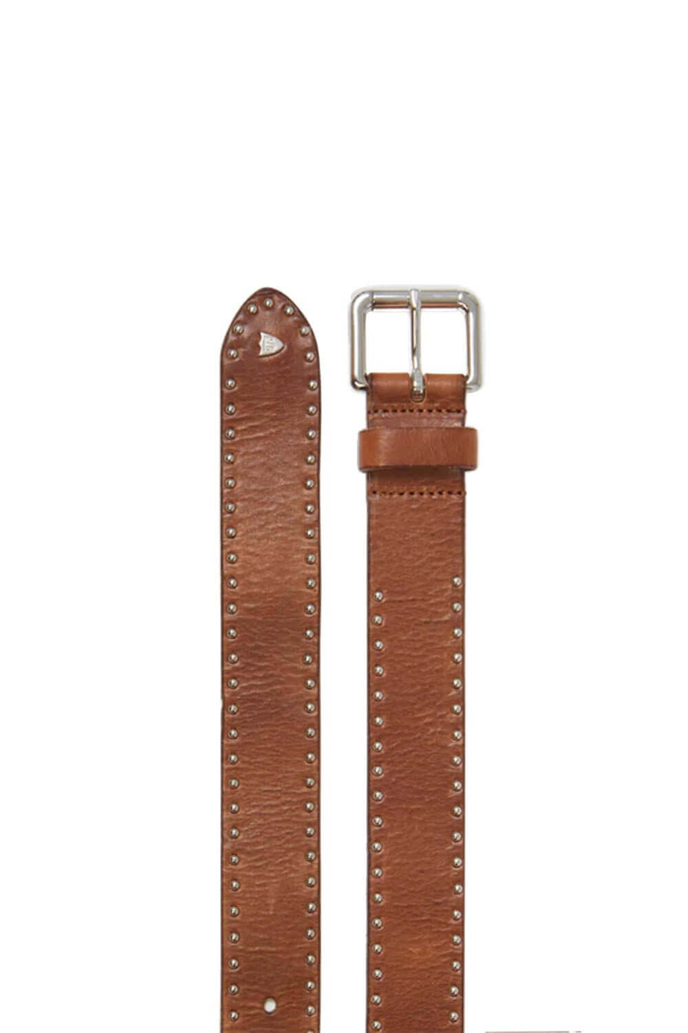 BASIC BELT Cognac leather belt, metal buckle, decorated with studs. Height: 3 cm. Made in Italy HTC LOS ANGELES