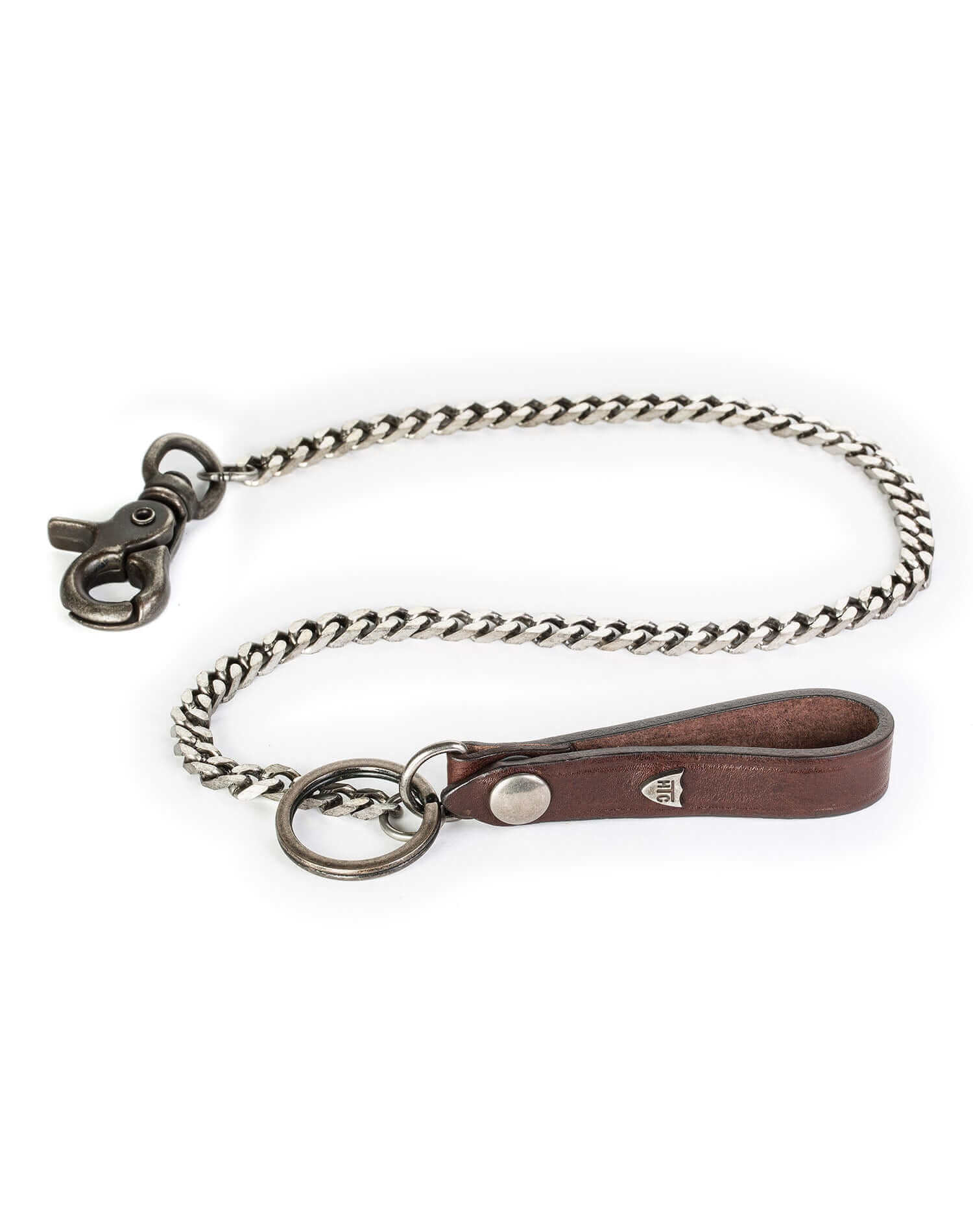 BASIC KEYRING Chain keyring with brown leather detail. Made in Italy HTC LOS ANGELES