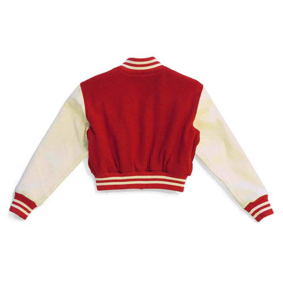 Hollywood Trading Company COLLEGE - EMBROIDERY WOMAN COLLEGE - EMBROIDERY WOMAN Varsity wool & leather bomber jacket. Front button closure, ribbed collar, cuffs and hem. Embroidered details. Two side pockets. Main body composition: 70% Wool, 30% Acrylic;