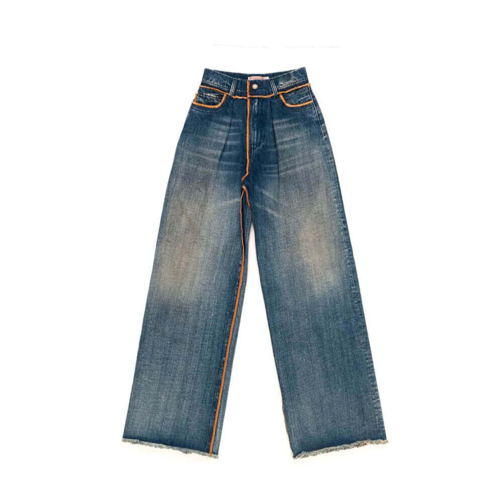htc los angeles DUSYA 03 BLUE DUSYA 03 BLUE High waist full lenght jeans with front button and zip closure. Back leather logo patch. Stonewashed coloring may vary. Five pockets. Composition: 100% Cotton PANTS Hollywood Trading Company Hollywood Trading Co