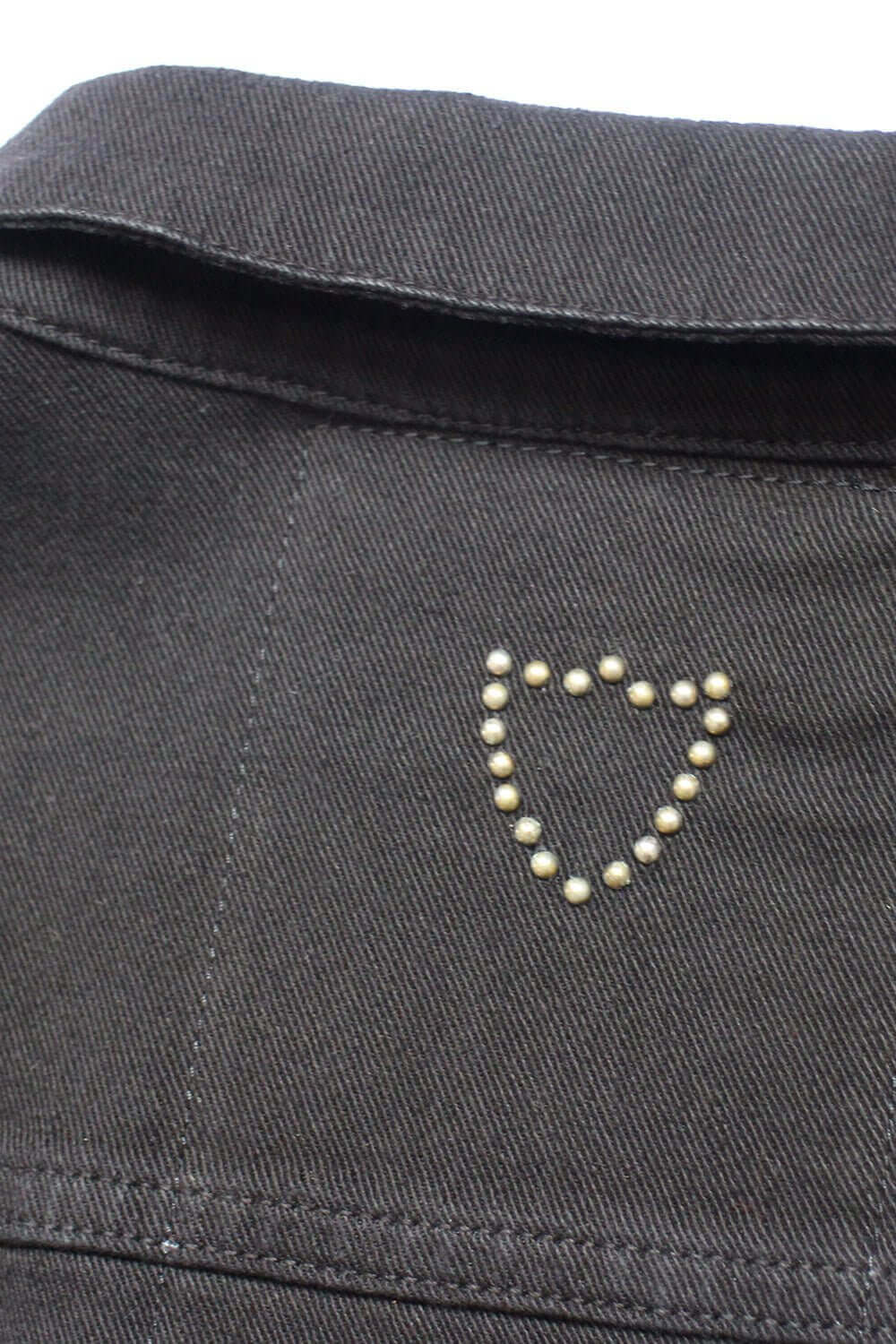 ENDENDALE BLACK DENIM JACKET Black denim studded jacket, button closure. 100% cotton. Made in Italy. HTC LOS ANGELES