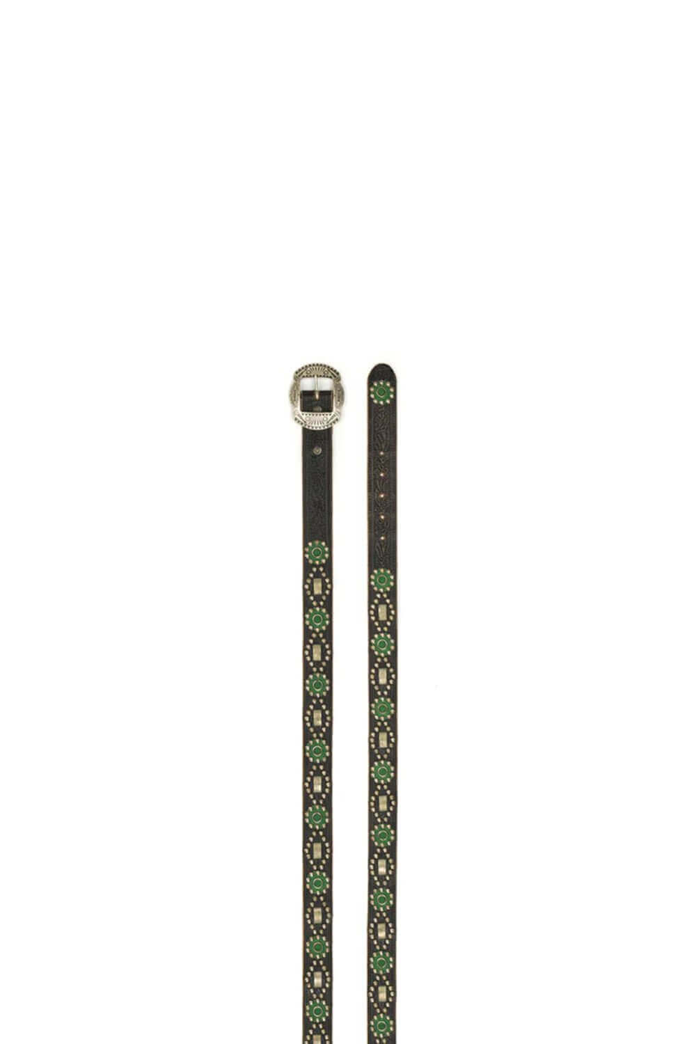 FIGUEROA BELT Black vintage leather belt with studs. Brass buckle. Height: 4 cm. HTC LOS ANGELES