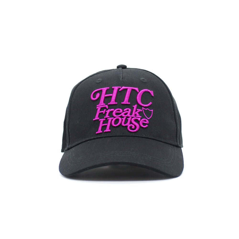 HTC LOS ANGELES FREAK HOUSE CAP BLACK FREAK HOUSE CAP BLACK Black baseball cap , round crown with eyelets, Freak House logo embroidered on the front, adjustable strap on the back. One size fits all. 100% cotton. HATS Hollywood Trading Company Hollywood Tr