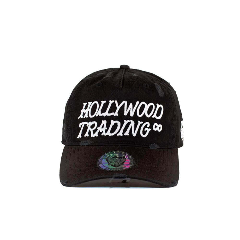 Hollywood Trading Company HOLLYWOOD T.C. BLK CAP HOLLYWOOD T.C. BLK CAP Baseball cap with preformed peak, round crown with eyelets, Hollywood TC embroidered on the front, adjustable strap on the back. One size fits all. 100% cotton. Hollywood Trading Comp