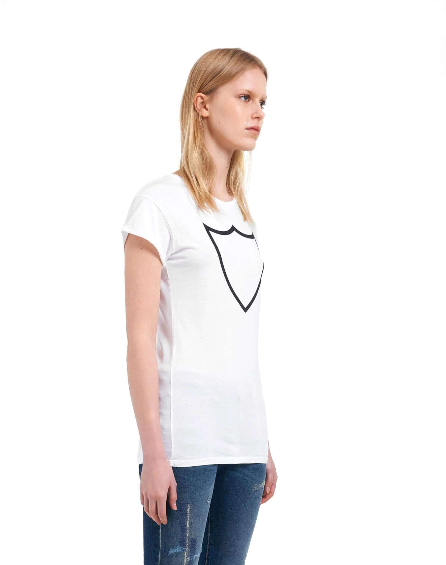 HTC BASIC T-SHIRT WOMAN White cotton t-shirt with black HTC Los Angeles shield logo printed on the front. HTC LOS ANGELES