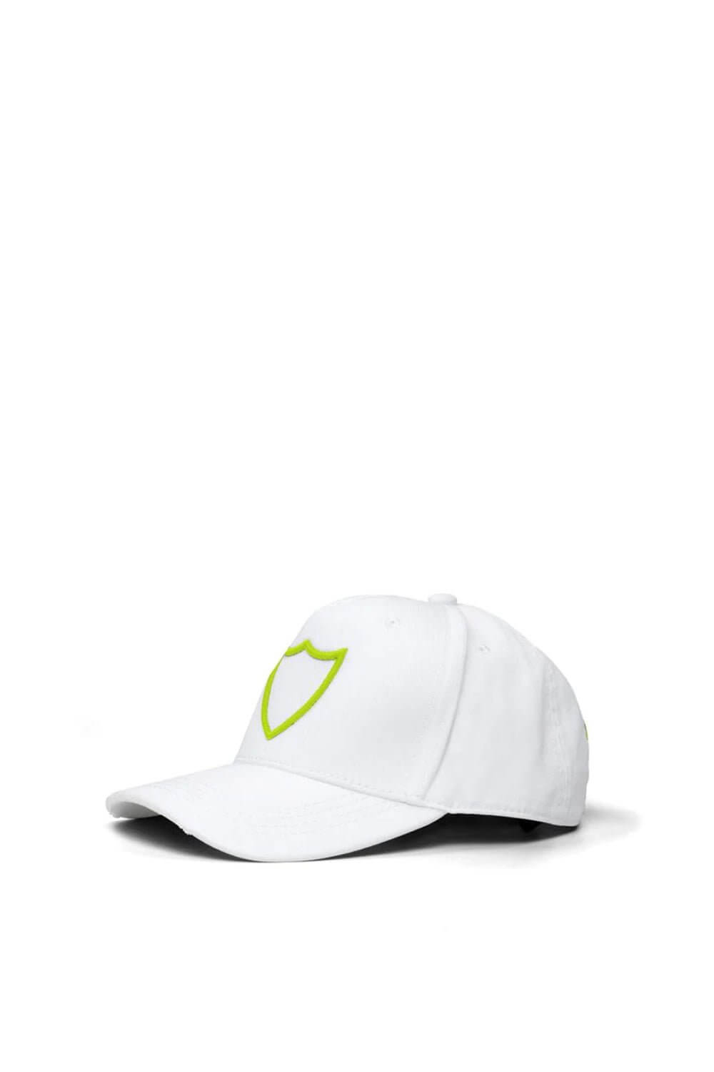 HTC LOGO BASEBALL CAP White baseball cap with preformed peak, round crown with eyelets, fluo yellow HTC Los Angeles shield logo embroidered on the front, adjustable strap on the back. One size fits all. 100% cotton. HTC LOS ANGELES