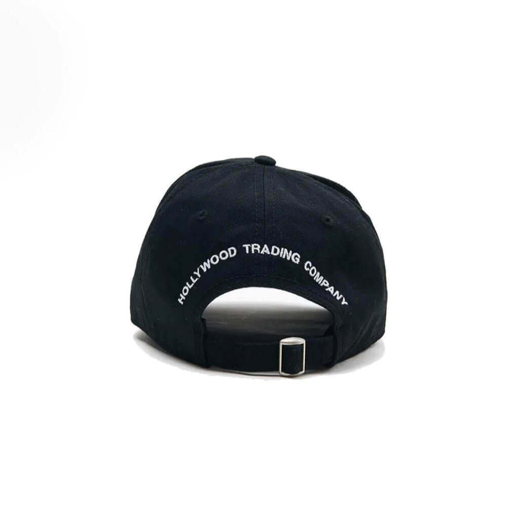 Hollywood Trading Company HTC LOGO BASEBALL CAP HTC LOGO BASEBALL CAP Black baseball cap with preformed peak, round crown with eyelets, HTC Los Angeles shield logo embroidered on the front, adjustable strap on the back. One size fits all. 100% cotton. cap