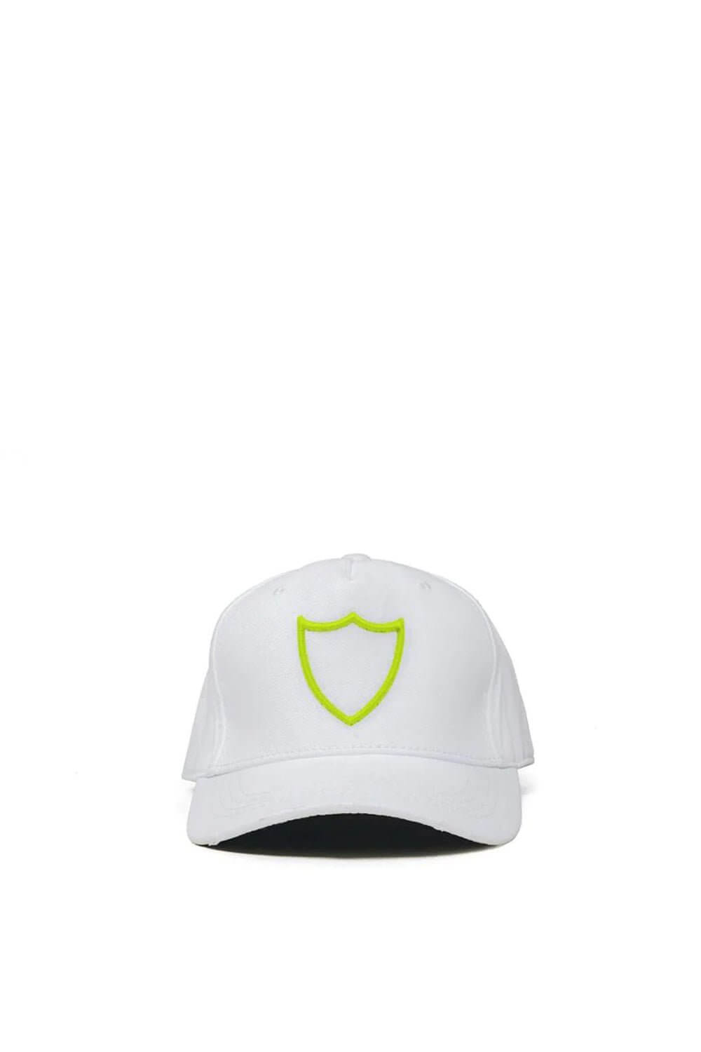 HTC LOGO BASEBALL CAP White baseball cap with preformed peak, round crown with eyelets, fluo yellow HTC Los Angeles shield logo embroidered on the front, adjustable strap on the back. One size fits all. 100% cotton. HTC LOS ANGELES
