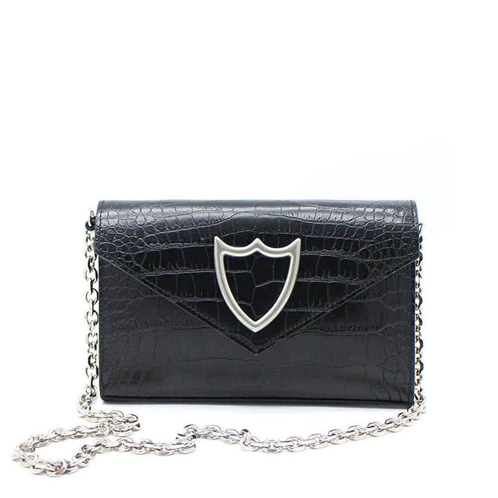 Hollywood Trading Company L.A. CLUTCH L.A. CLUTCH Black leather clutch. Central logo. Magnetic button closure. Leather interior. Metal chain shoulder strap Hollywood Trading Company Hollywood Trading Company