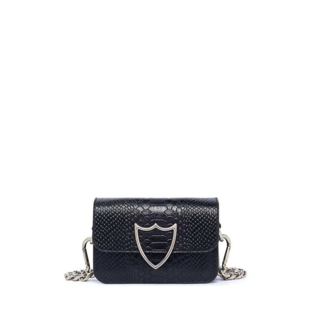 Hollywood Trading Company L.A. EMBOSSED MINI CLUTCH L.A. EMBOSSED MINI CLUTCH Embossed mini clutch. Frontal logo. Magnetic closure. Metal chain shoulder strap. Lenght: 17,5 cm. Height: 12 cm. Depth: 6 cm. 100% leather. Made In Italy. BAGS Hollywood Tradin