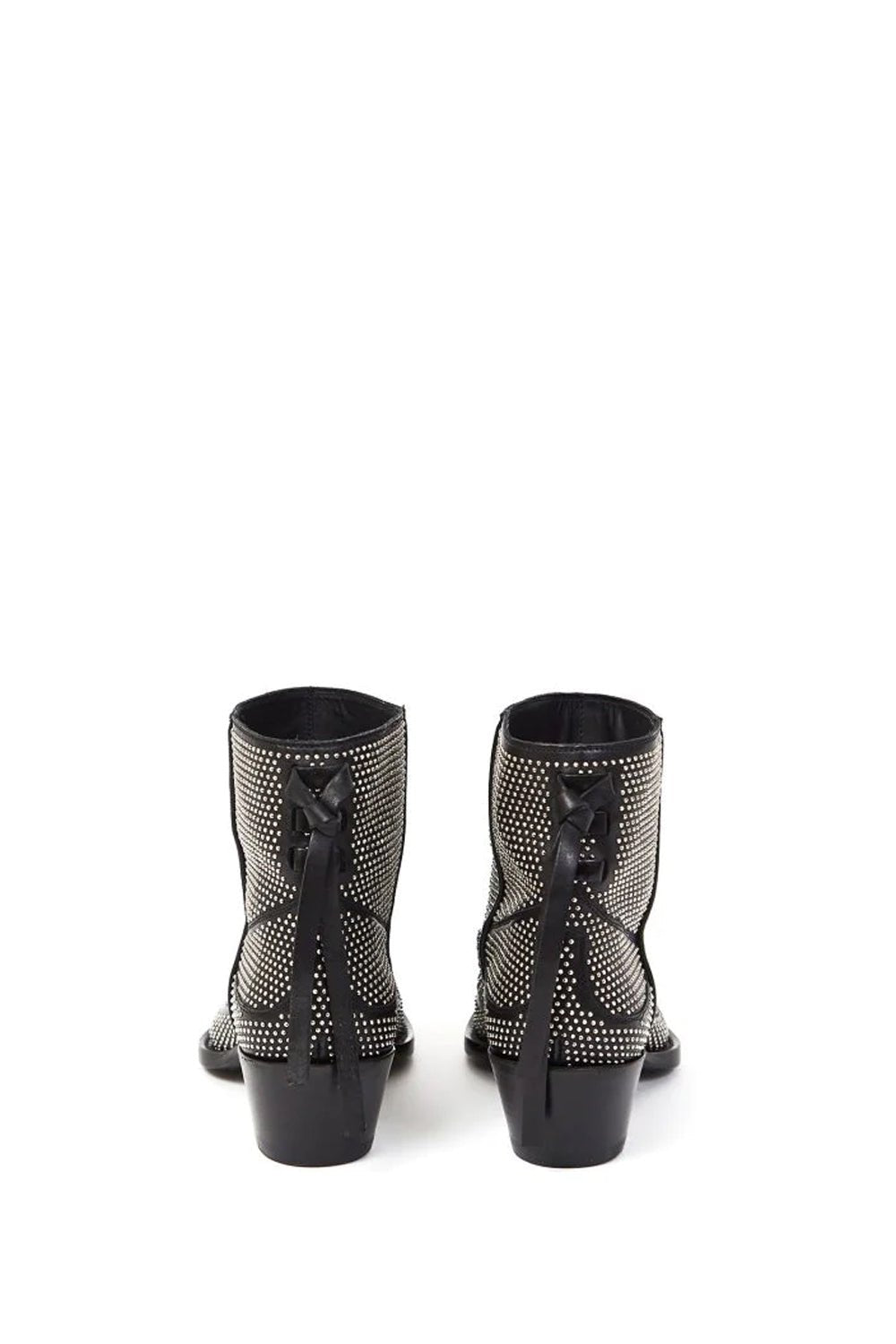 LOW TEXANO BOOT Black leather Texas boots. Metallic square toe. Braiding on the back. Heel 5 cm. Made in Italy. HTC LOS ANGELES