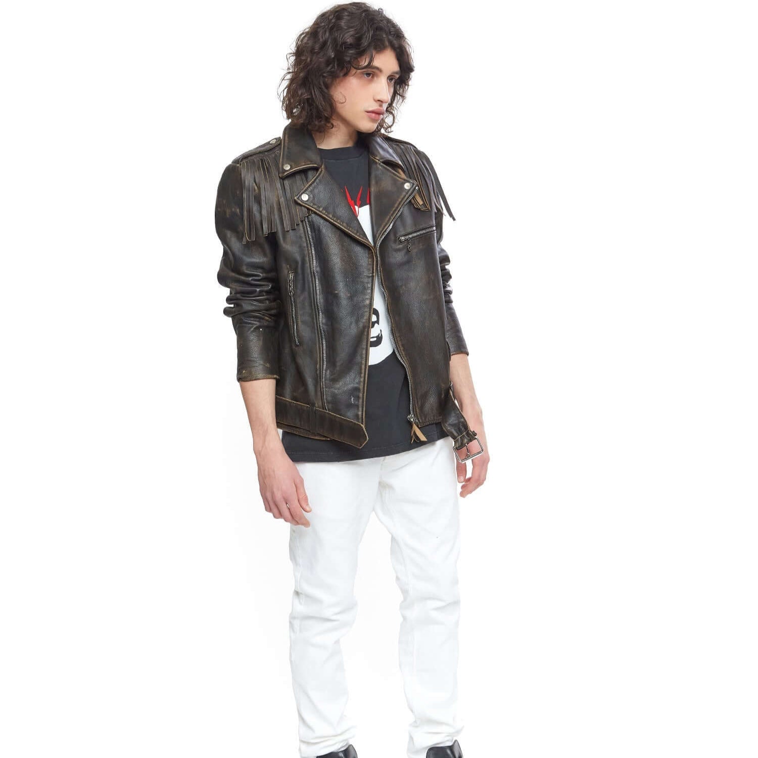 Hollywood Trading Company MICK JACKET MICK JACKET Black leather jacket. Asymmetric zip closure. removable fringes on the shoulders. Side pocket with zip closure. Zippers on the sleeves. 100% leather. Lining 100% viscose. Made in Italy. Hollywood Trading C